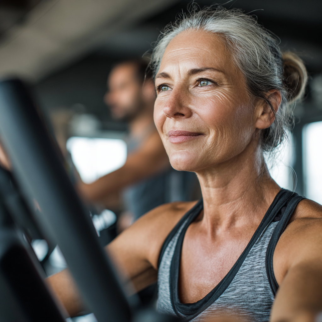52 years old woman at cardio training